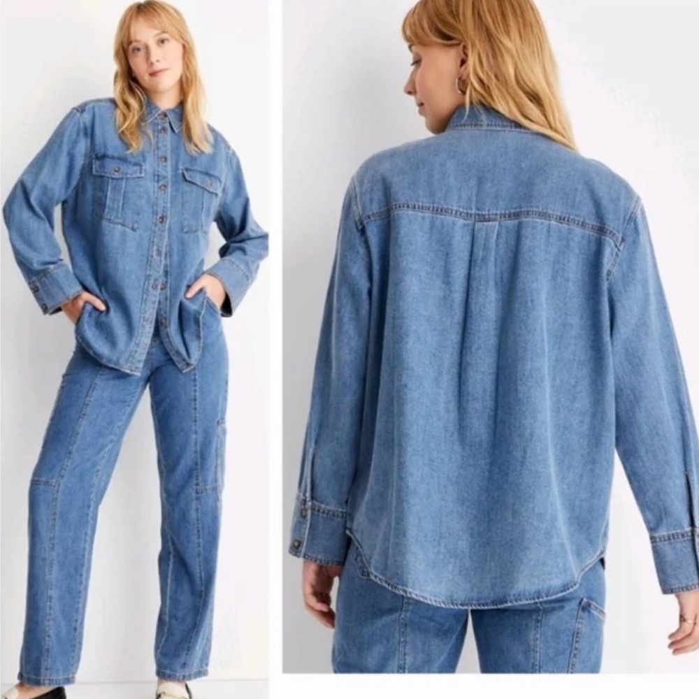 NWT Future Collective x Reese Blutstein Blue Long Sleeve Denim Button-Down Shirt